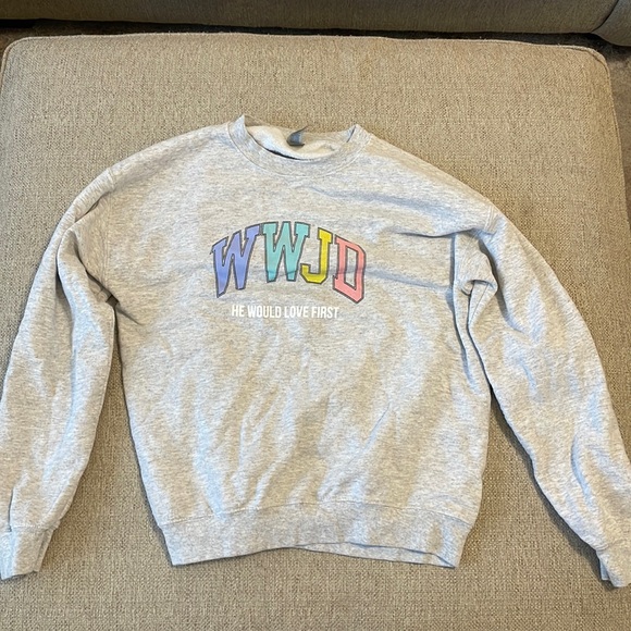 what would Jesus do? HE WOULD LOVE FIRST! pastel university crewneck sweatshirt - Picture 2 of 5